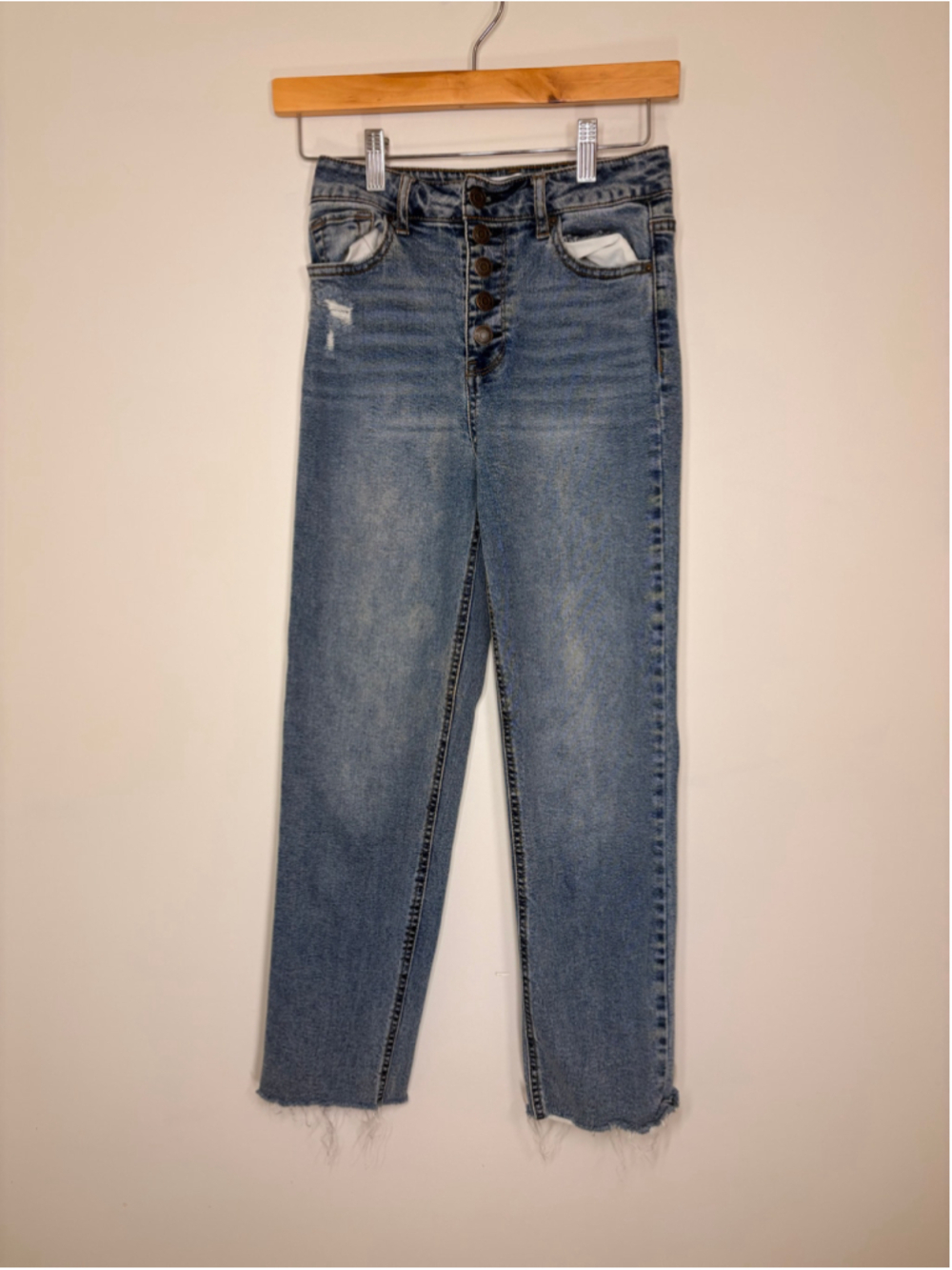 Vanilla Star Jeans Womens 3/26 High Rise Skinny Raw Hem Button Fly Distressed